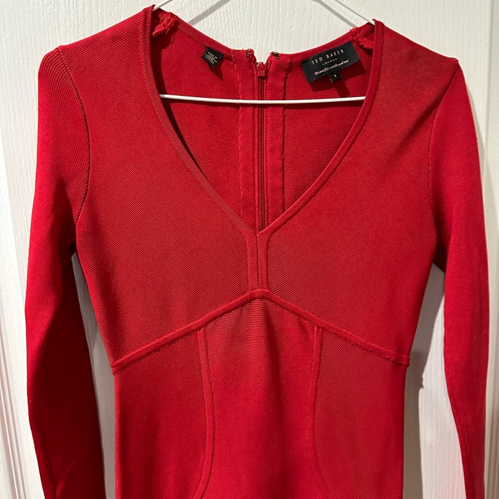 Ted Baker Red Knit Aspin Long Sleeve Celebrity Bodycon Sheath Dress - Picture 6 of 13